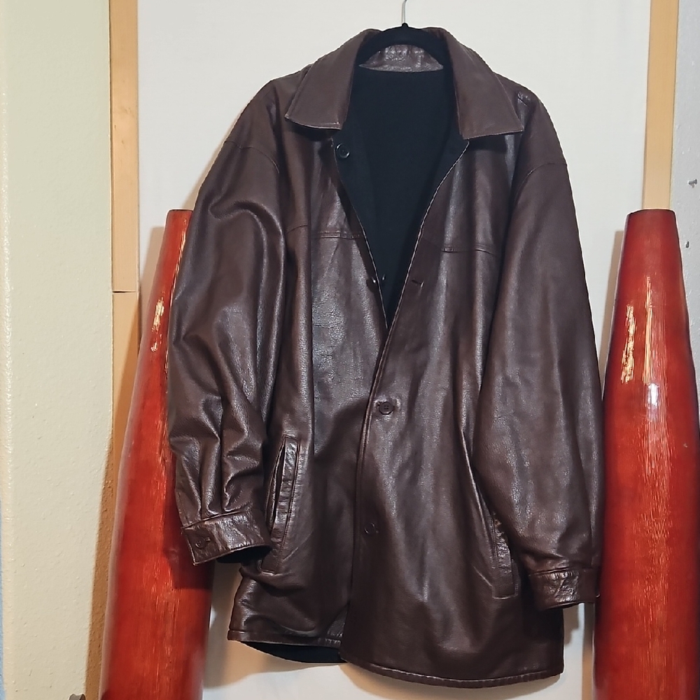 Men's Dark Brown Leather Trench Coat